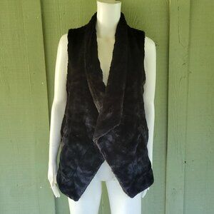 DKNY Donna Karan Black Faux Fur Gilet Vest S/M
